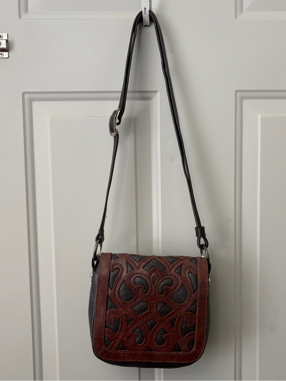 Brighton Brown and Dark-Brown Leather Crossbody with Decorative Cutwork - Picture 2 of 9